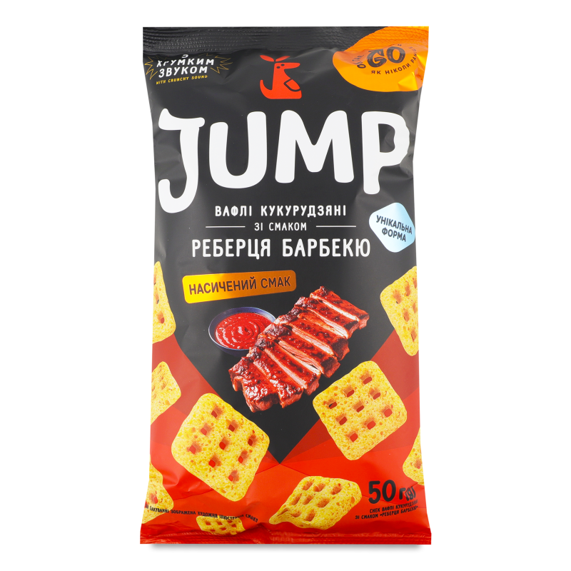 Снек вафлі кукурудзяні з смаком Реберця барбекю 50г Jump