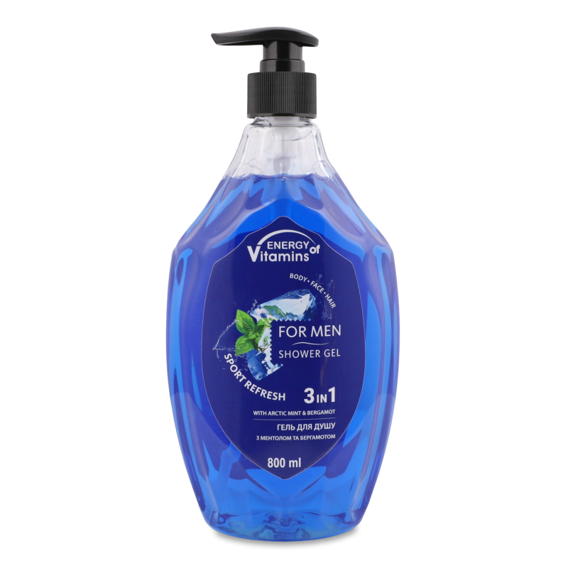 Гель д/душу Спорт Рефреш 3в1 з ментолом та бергамотом д/чоловіків 800мл з дозатором Енерджі оф Вітамінс