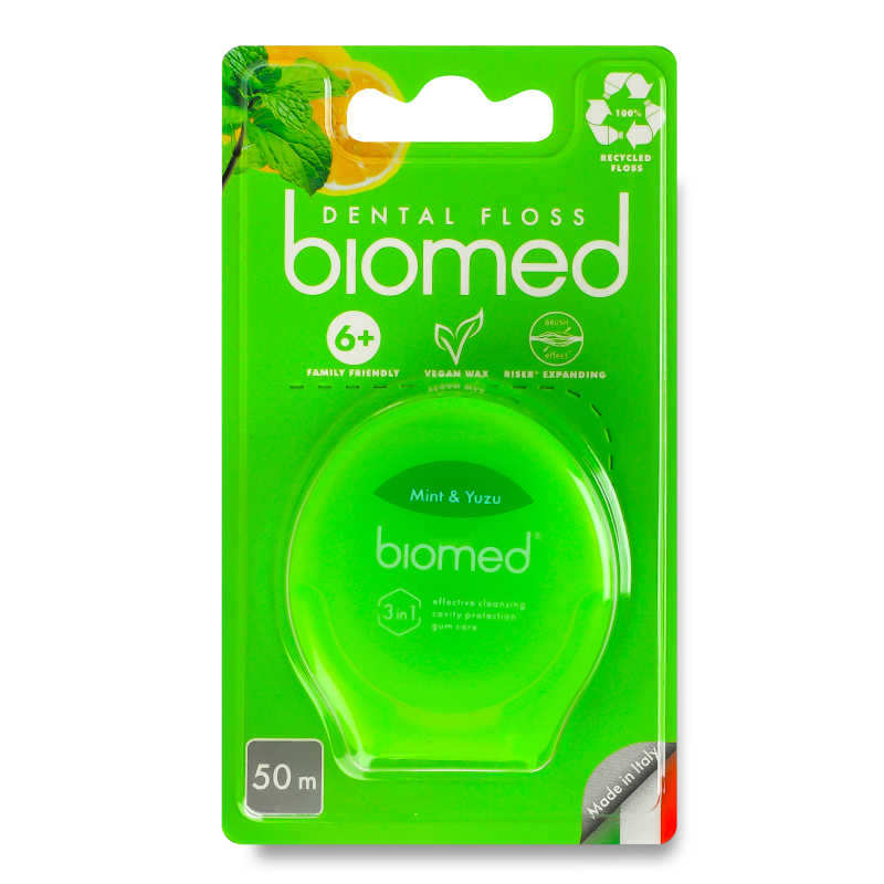 Нитка зубна з ароматом м’яти та юзу 50м Biomed