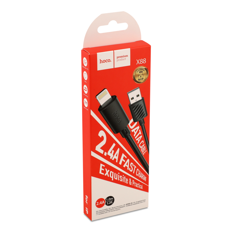 Кабель Gratified USB Lightning чорний 2,4А 1м Hoco