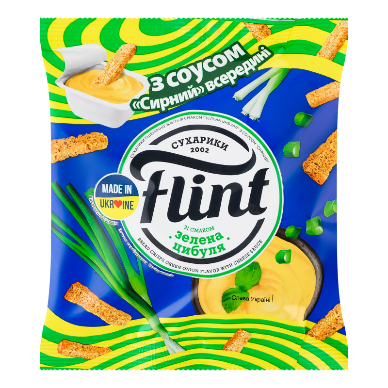 Сухарики пшенично-ржаные Зеленый лук + соус Сырный Flint м/у 70г Flint ...