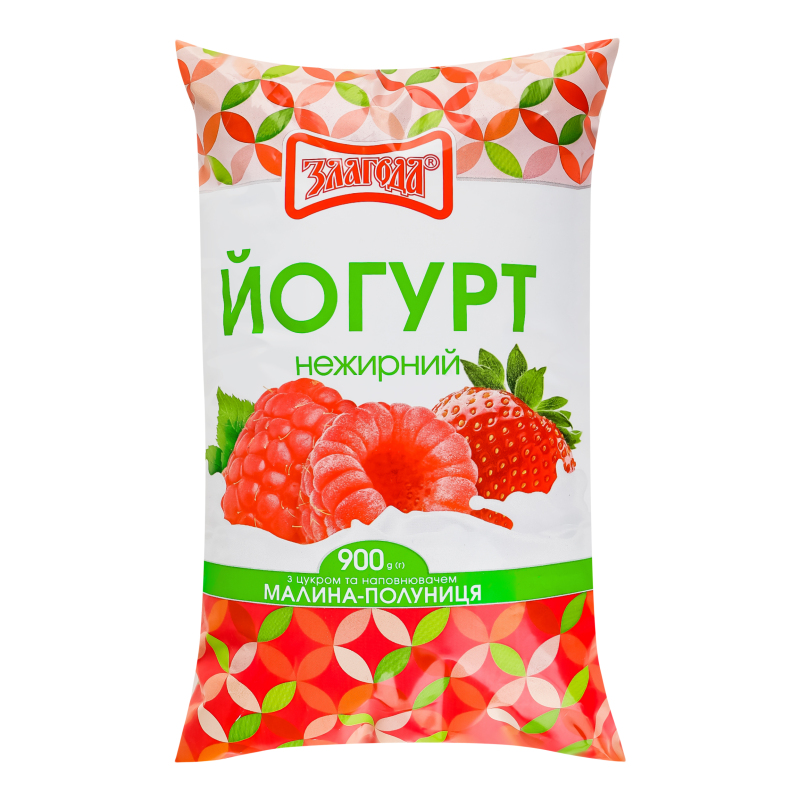 Йогурт нежирный с сахаром Малина-клубника Злагода м/у 900г Злагода