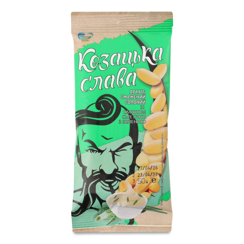Арахіс смажений солоний з смаком сметани з зеленню 50г Козацька слава