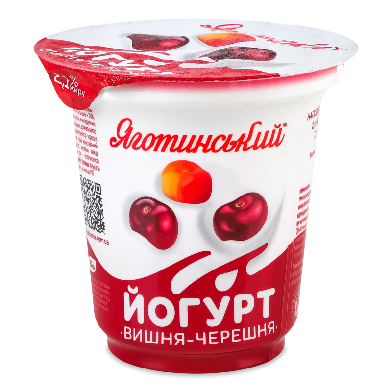 Йогурт з наповнювачем Вишня-черешня 2,1% 260г стакан Яготинський