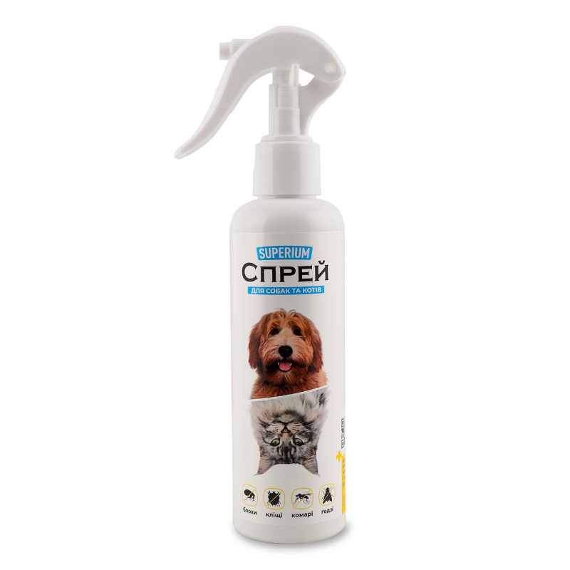Спрей від бліх кліщів комарів та гедзів д/котів та собак 200мл Superium