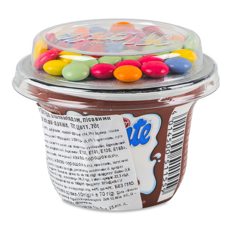 Десерт Monte Топ Кап з шоколадом та лісовими горіхами+Какао-драже 70г Zott