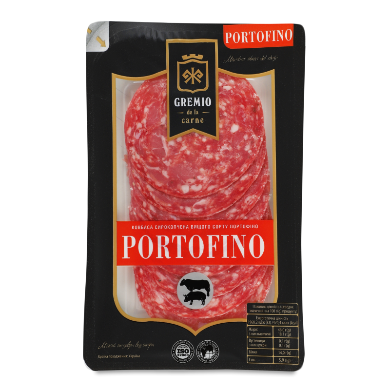 Ковбаса Портофіно с/к в/г нарізка 75г в/у Греміо де ля карне