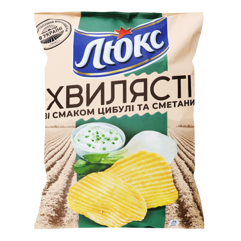 Чіпси картопляні зі смаком цибулі та сметани Хвилясті Люкс м/у