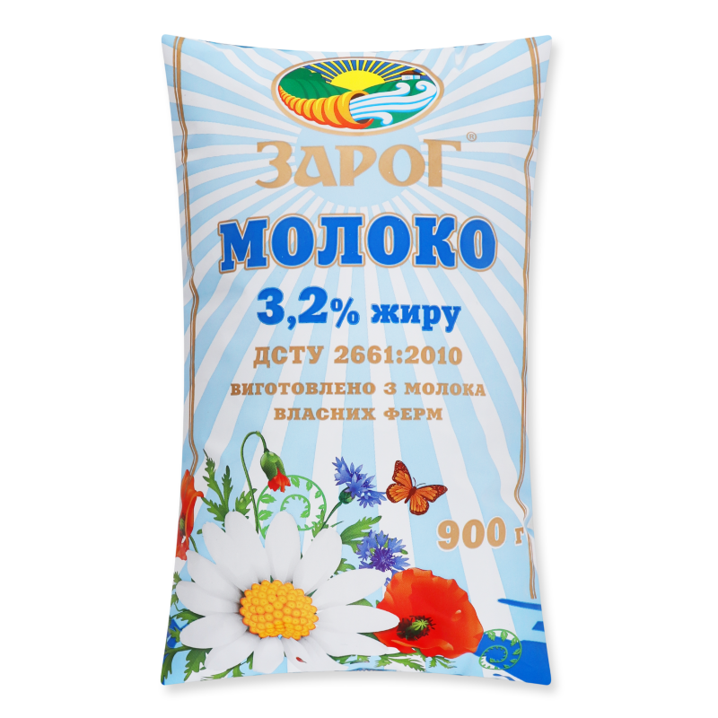 Молоко пастеризоване 3,2% 900г п/е ЗароГ