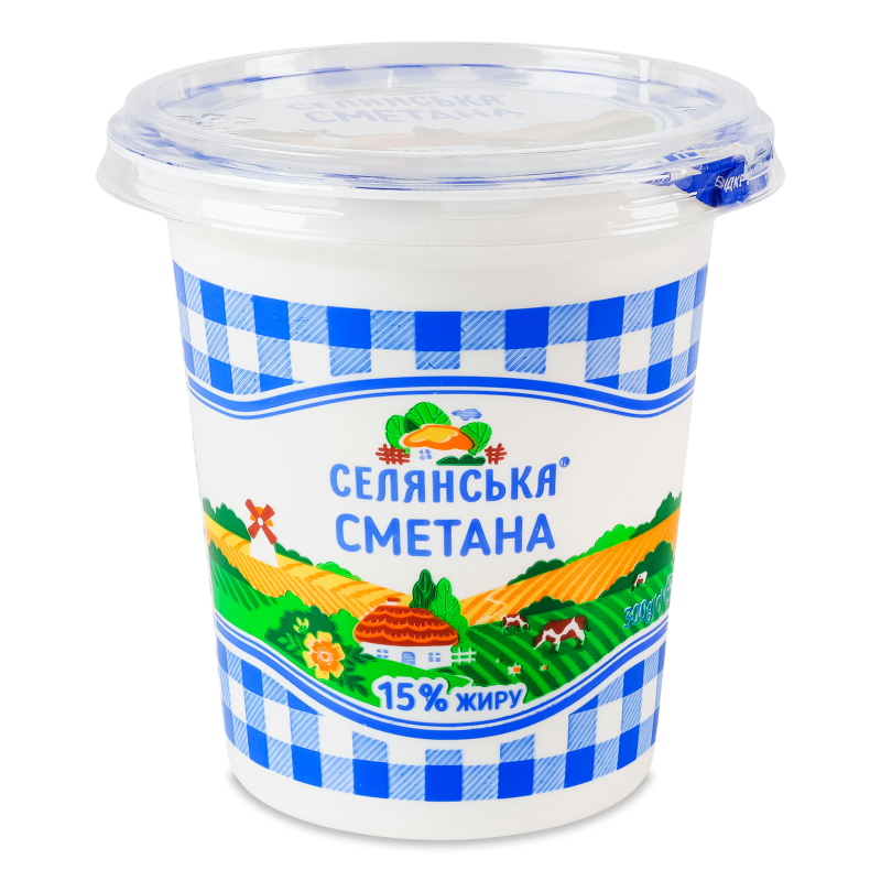 Сметана 15% 300г стакан Селянська