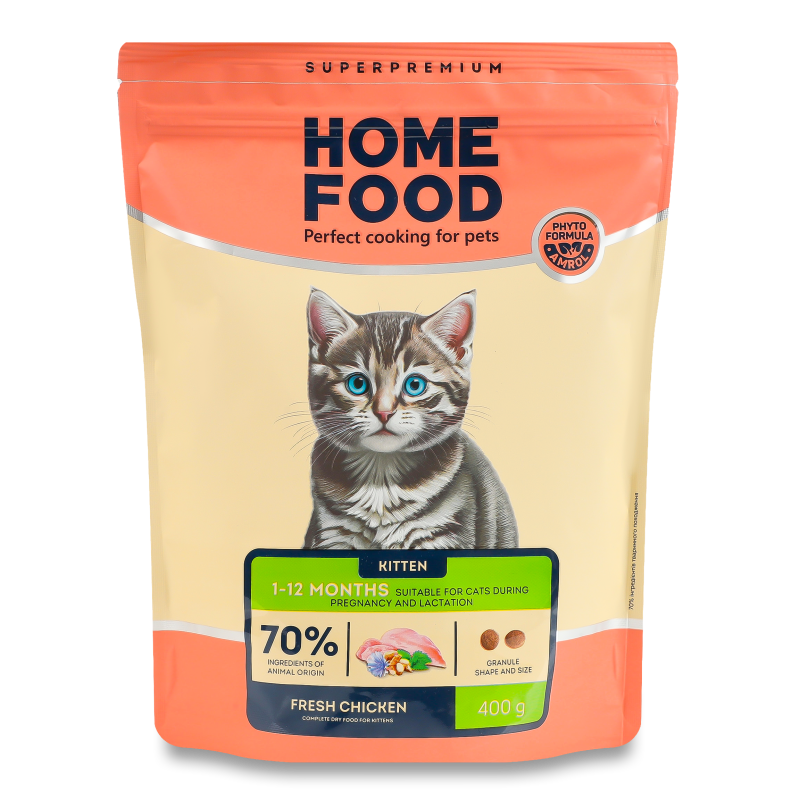 Корм д/кошенят Fresh Chicken сухий 400г Home Food