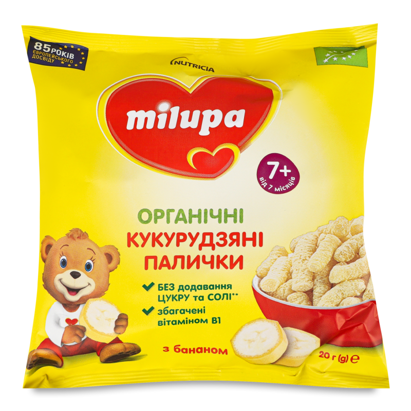 Палички кукурудзяні з бананом від 7місяців 20г Мілупа