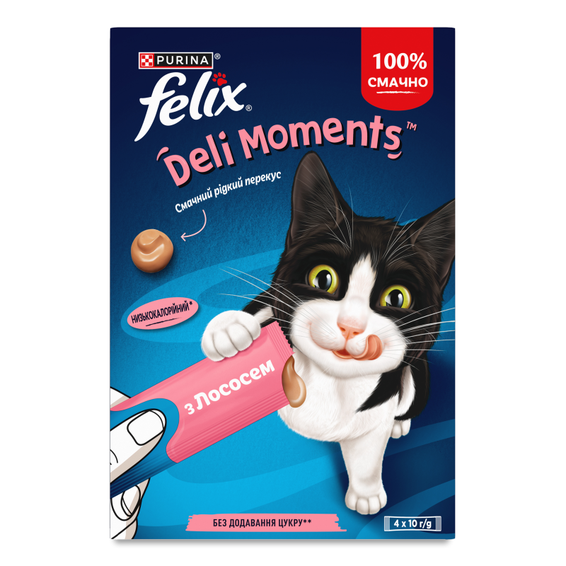 Ласощі д/котів Перекус Deli Moments з лососем рідкий 4*10г саше Felix