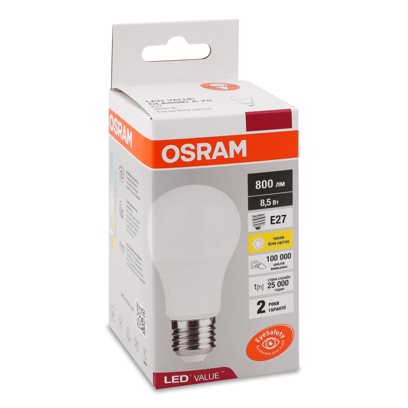 Лампа світлодіодна 8,5W 230V E27 3000К LVCLA75 Осрам