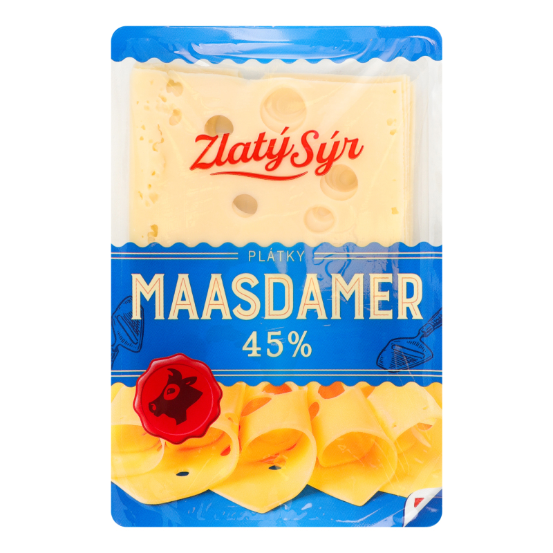 Сир 45% натуральний напівтвердий нарізаний Maasdamer Zlaty Syr лоток