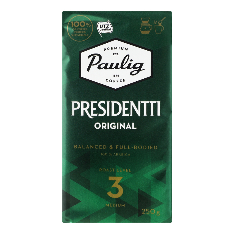 Кофе натуральный жареный молотый Original Presidentti Paulig в/у 250г ...