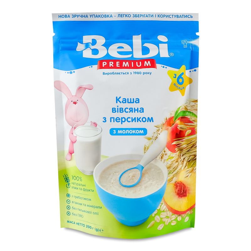 Каша молочна Premium вівсяна з персиком від 6місяців 200г зіп/пакет Bebi