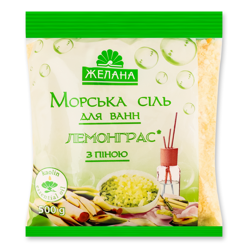 Сіль морська д/ванн з олією лемонграса та піною 500г Желана