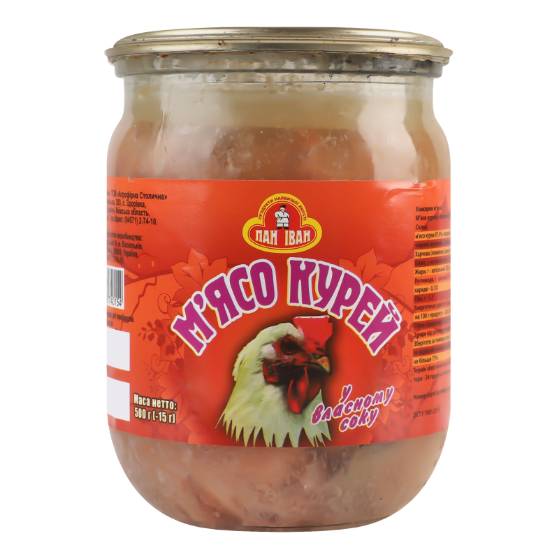 Мясо кур в собственном соку Пан Іван с/б 500г Пан Іван(4820036740154 ...