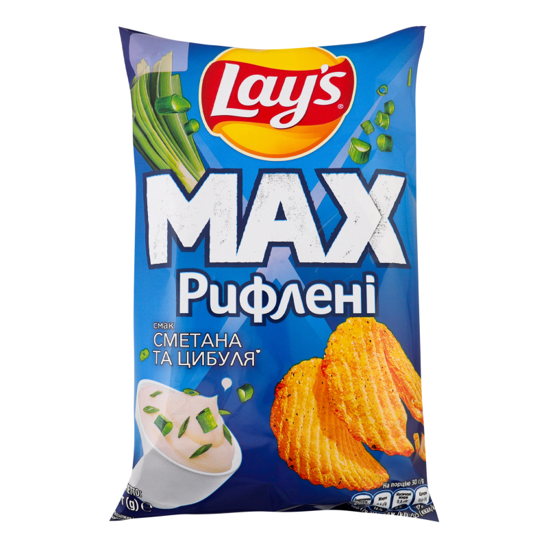 Чипсы картофельные Сметана и лук Рифленые Max Lay's м/у 95г Lay's ...