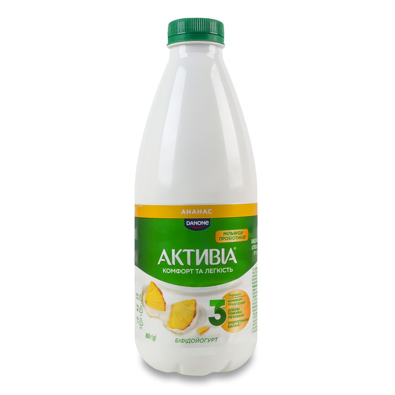 Біфідойогурт питний з наповнювачем Ананас 1,5% 800г пет Активіа