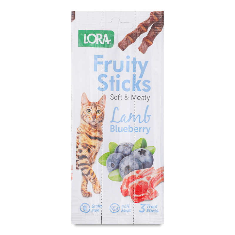 Ласощі д/дорослих котів Fruity Sticks з ягням та чорницею 3*5г Lora
