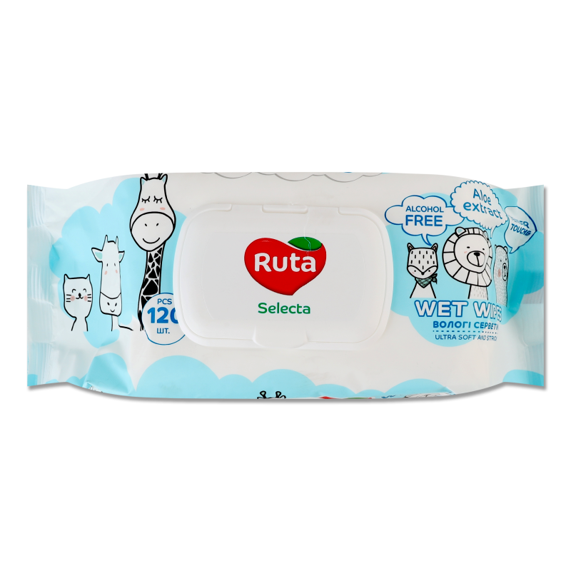 Cерветки вологі дитячі Selecta 120шт з клапаном Ruta