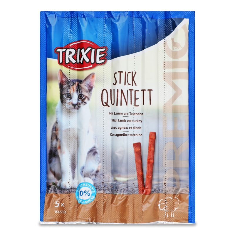 Ласощі д/котів Палички Преміо Квадро-стікс Ягня та індичка 5*5г Тріксі
