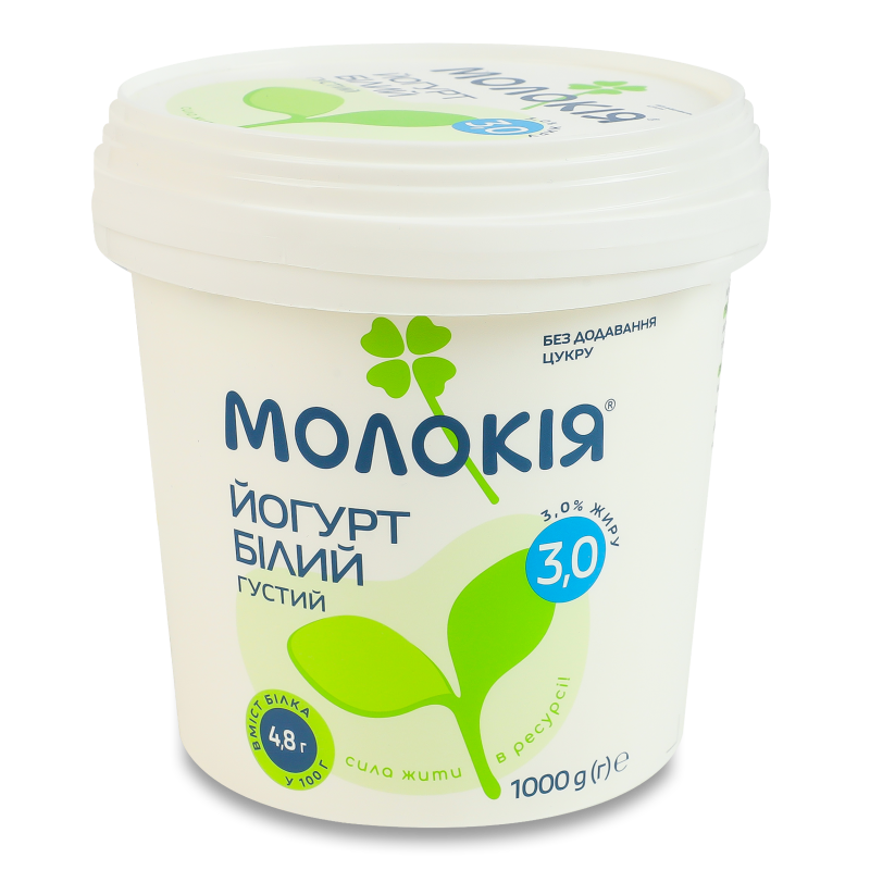 Йогурт білий густий б/наповнювача 3% 1000г відро Молокія