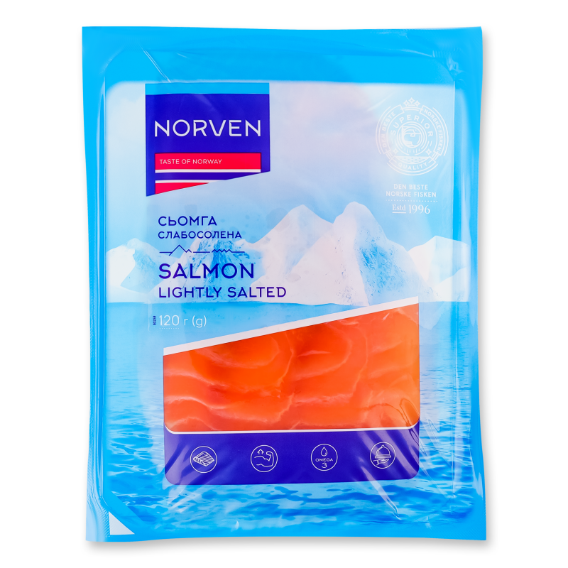 Сьомга с/с нарізка 120г в/у Norven