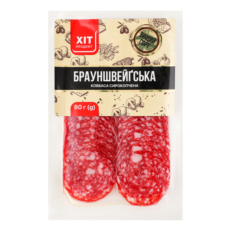 Ковбаса нарізка Брауншвейгська Хіт продукт с/к в/с в/у