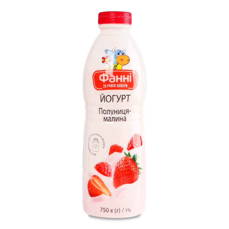Йогурт питний з наповнювачем Полуниця-малина 1% 750г пет Фанні