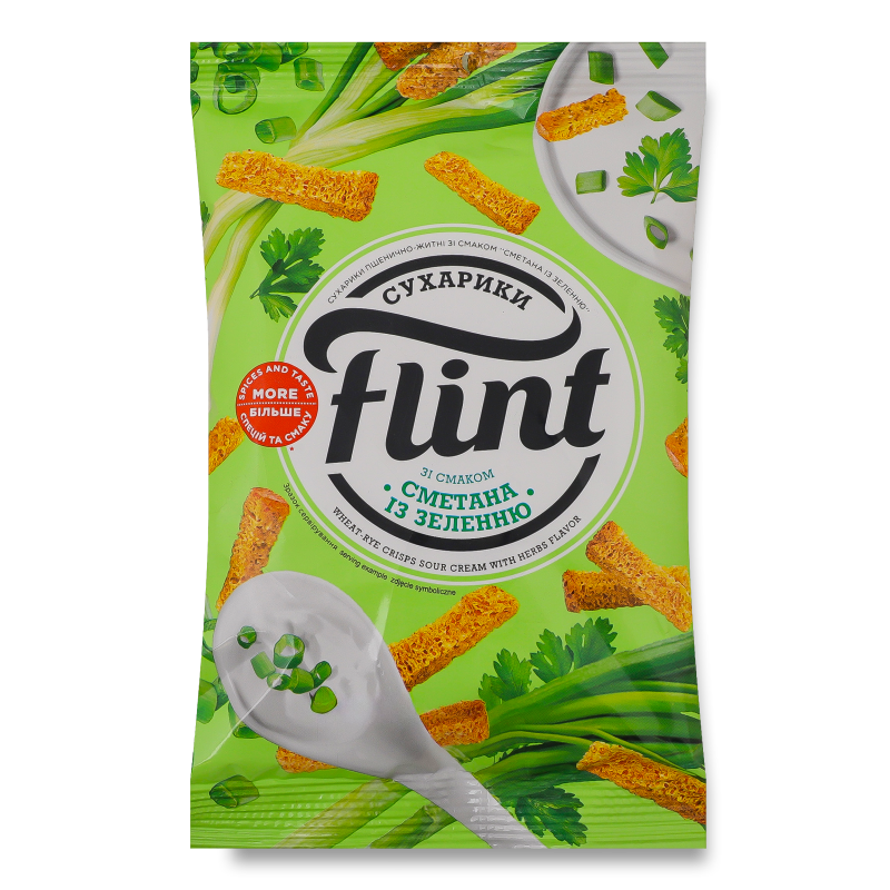 Сухарики пшенично-житні з смаком Сметана з зеленню 60г Flint