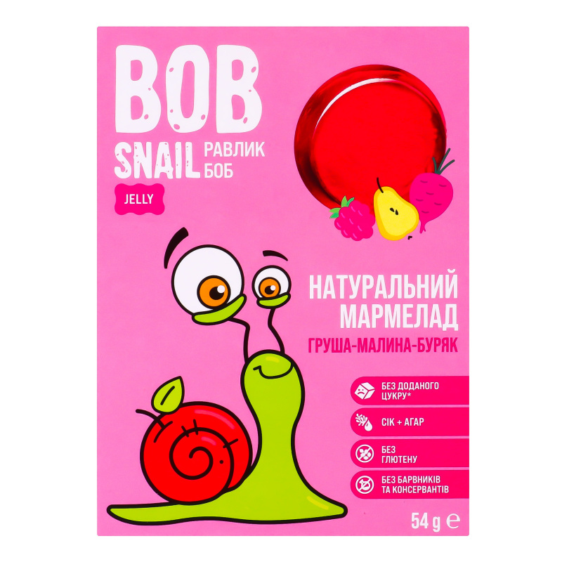 Мармелад фруктово-ягідно-овочевий Груша-малина-буряк Bob snail к/у