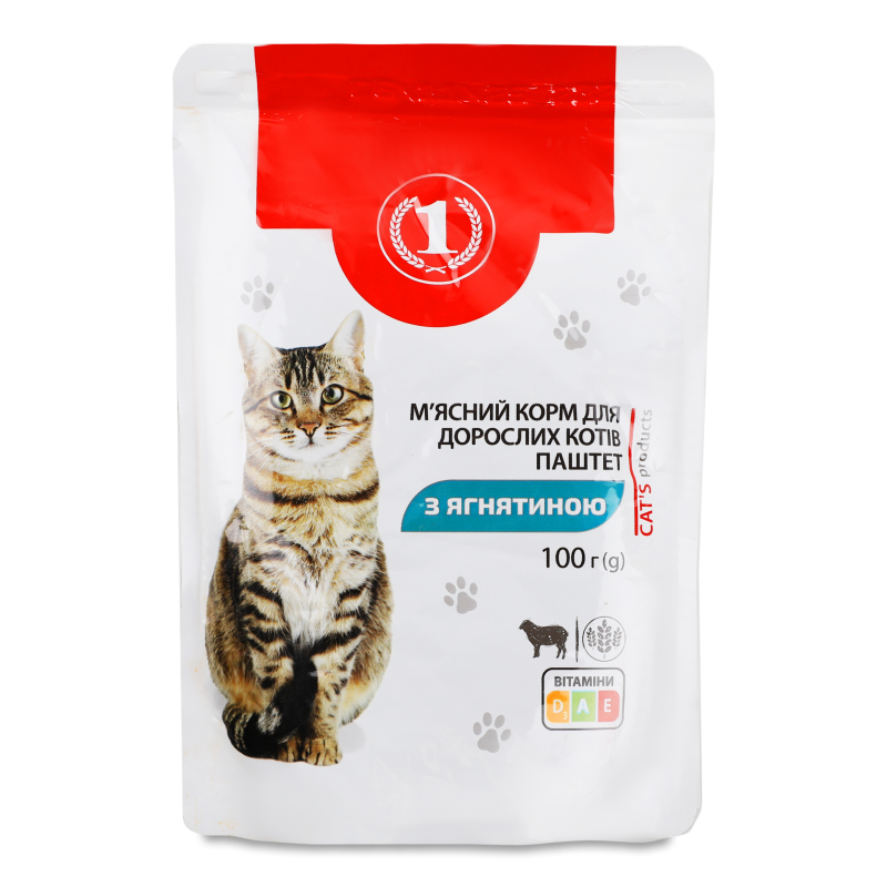 Корм д/дорослих котів Паштет з ягнятиною 100г пауч ТМ “1”