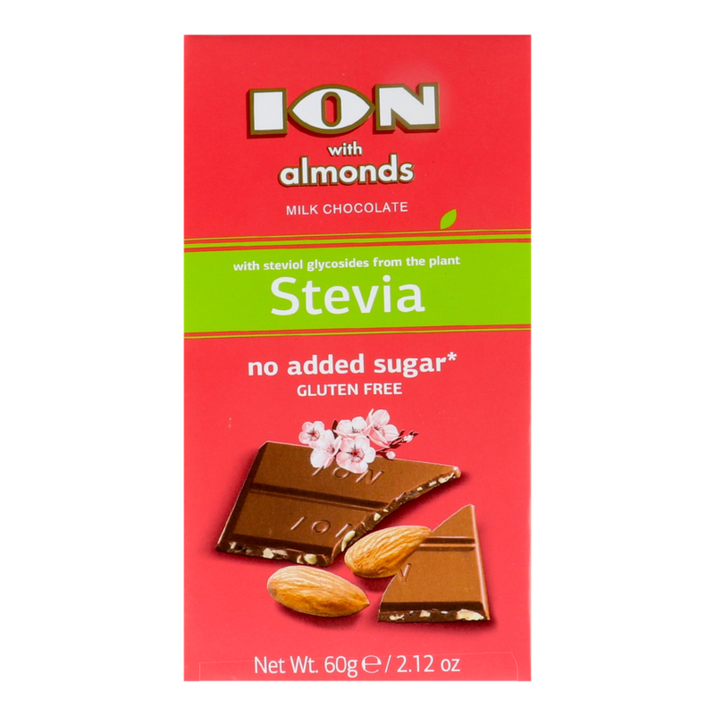 Шоколад молочний з підсолоджувачами та ядрами мигдалю Stevia Ion м/у