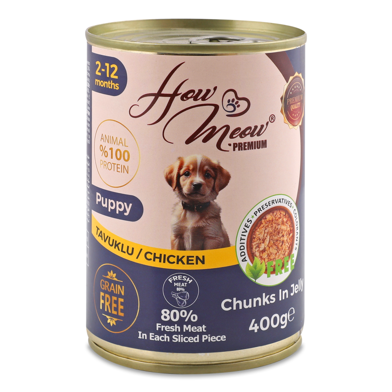 Корм д/цуценят з куркою 400г ж/б How Meow