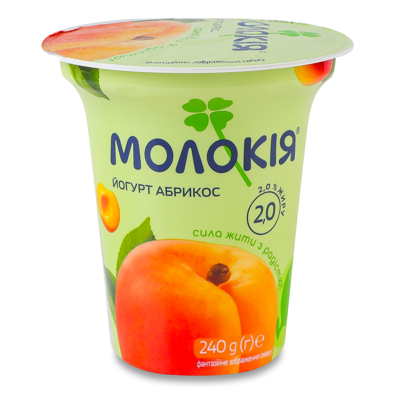 Йогурт густий з абрикосом 2% 240г стакан Молокія