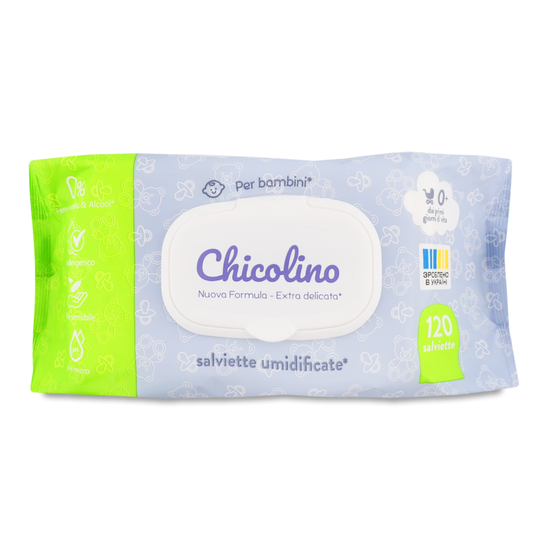 Серветки вологі дитячі 120шт з клапаном Chicolino
