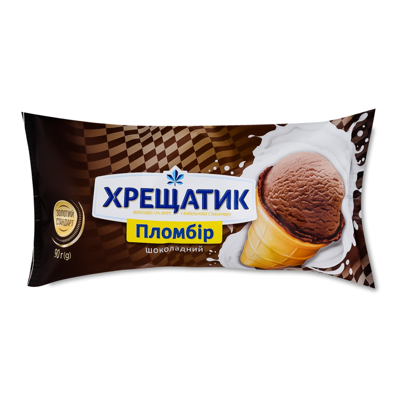 Морозиво Пломбір шоколадне вафельний стакан 90г Хрещатик