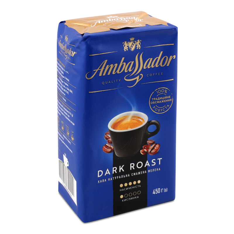 Кава Dark Roast мелена смажена 450г в/у Ambassador