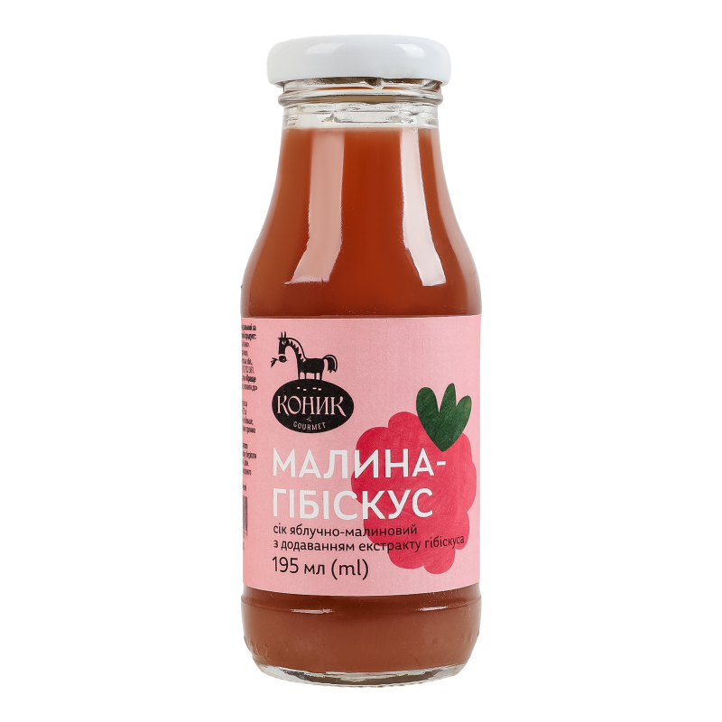 Сік неосвітлений пастеризований яблучний Малина-гібіскус Gourmet Коник с/пл