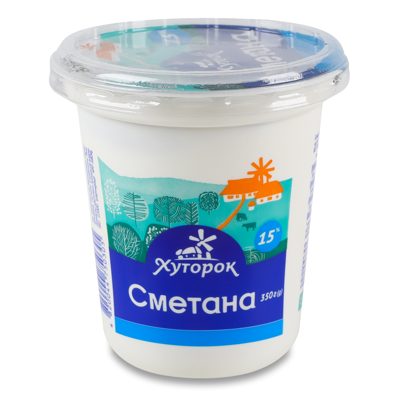 Сметана 15% 350г стакан Хуторок