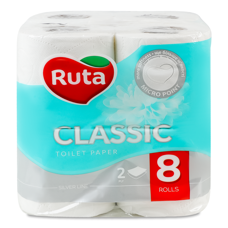 Папір туалетний Classic білий 2шари 8шт Ruta