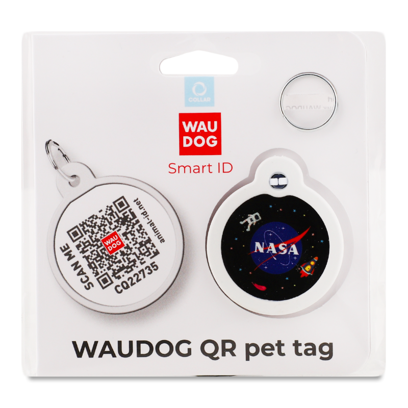 Адресник д/собак та котів Смарт АйДі НАСА з QR паспортом метал d30мм 230-0147 ВауДог