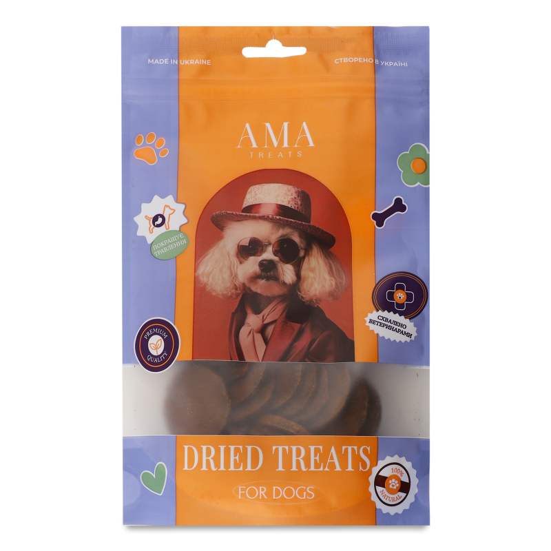 Ласощі д/собак Медальйони з куркою 85г AMA Treats