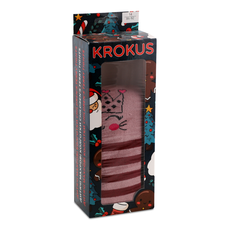 Колготи дитячі Котик з короною рожеві махрові р.14 Krokus