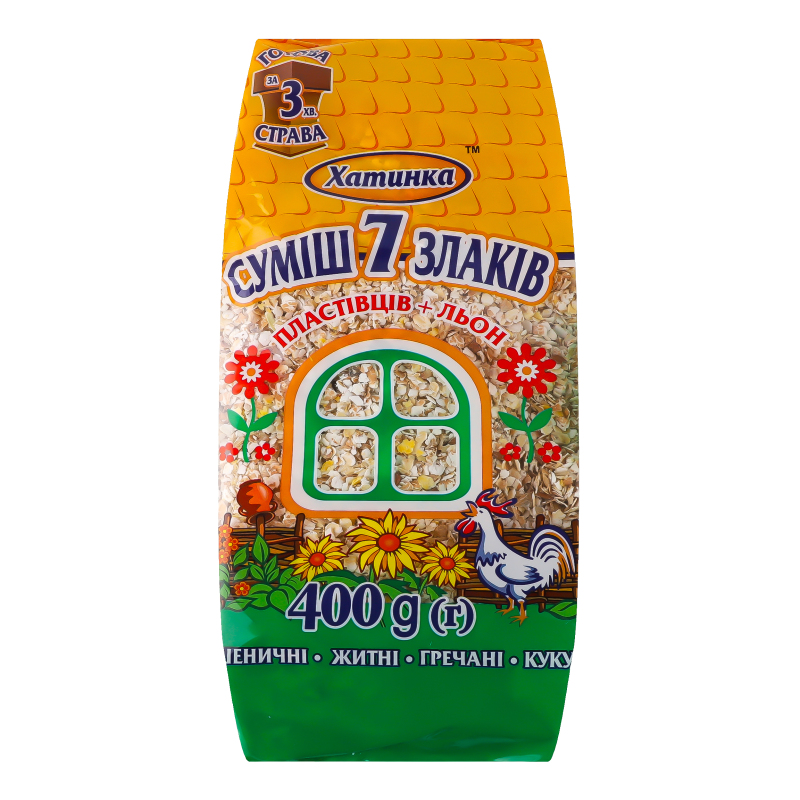 Хлопья Смесь 7 злаков + лен Хатинка м/у 400г Хатинка