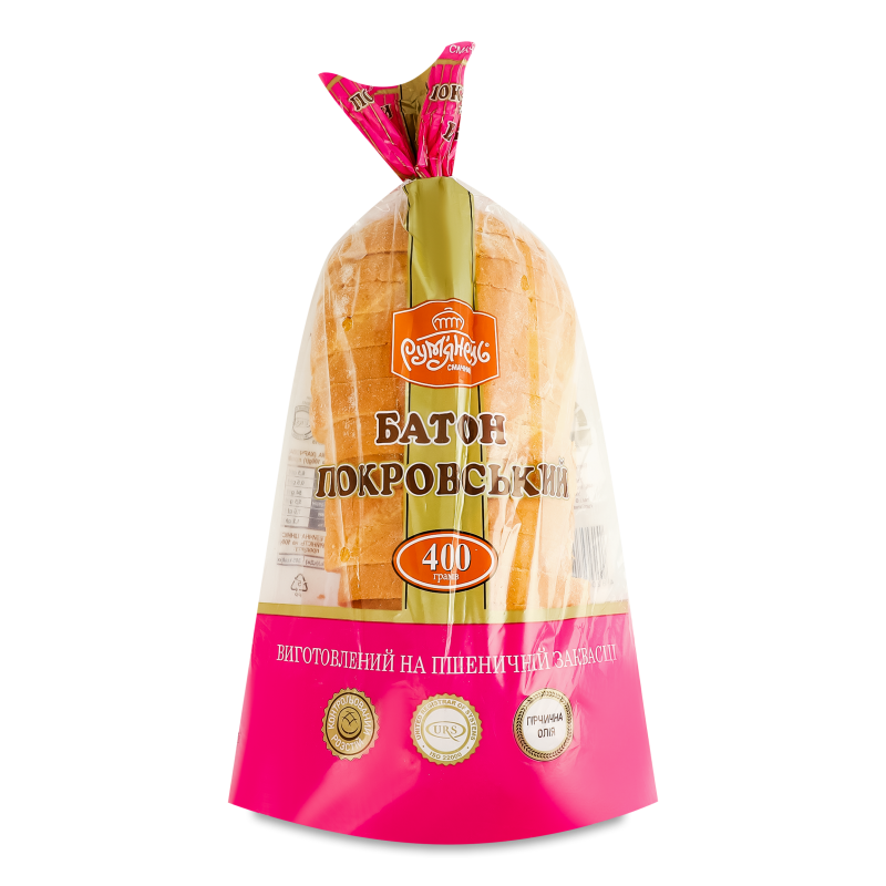 Батон Покровський нарізаний скибками 400г плівка Рум’янець