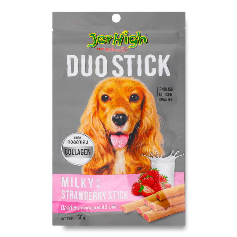 Ласощі д/собак Подвійні молочні палички з полуницею 50г Jerhigh